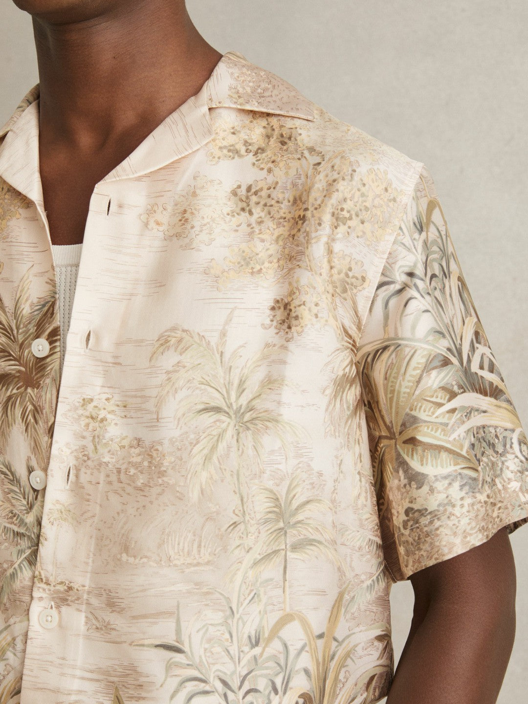 Jungle Print Cuban-Collar Shirt Soft Sage Green | Men