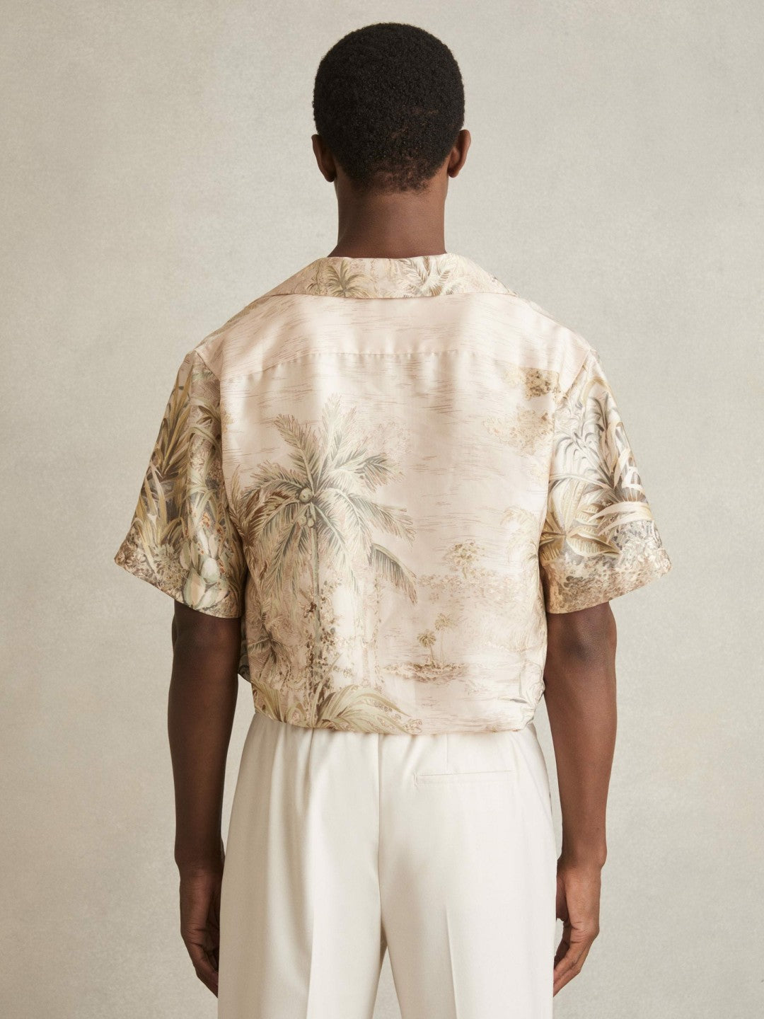 Jungle Print Cuban-Collar Shirt Soft Sage Green | Men