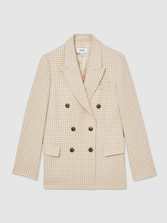 Petite Double Breasted Check Blazer With Wool Neutral Check | Women