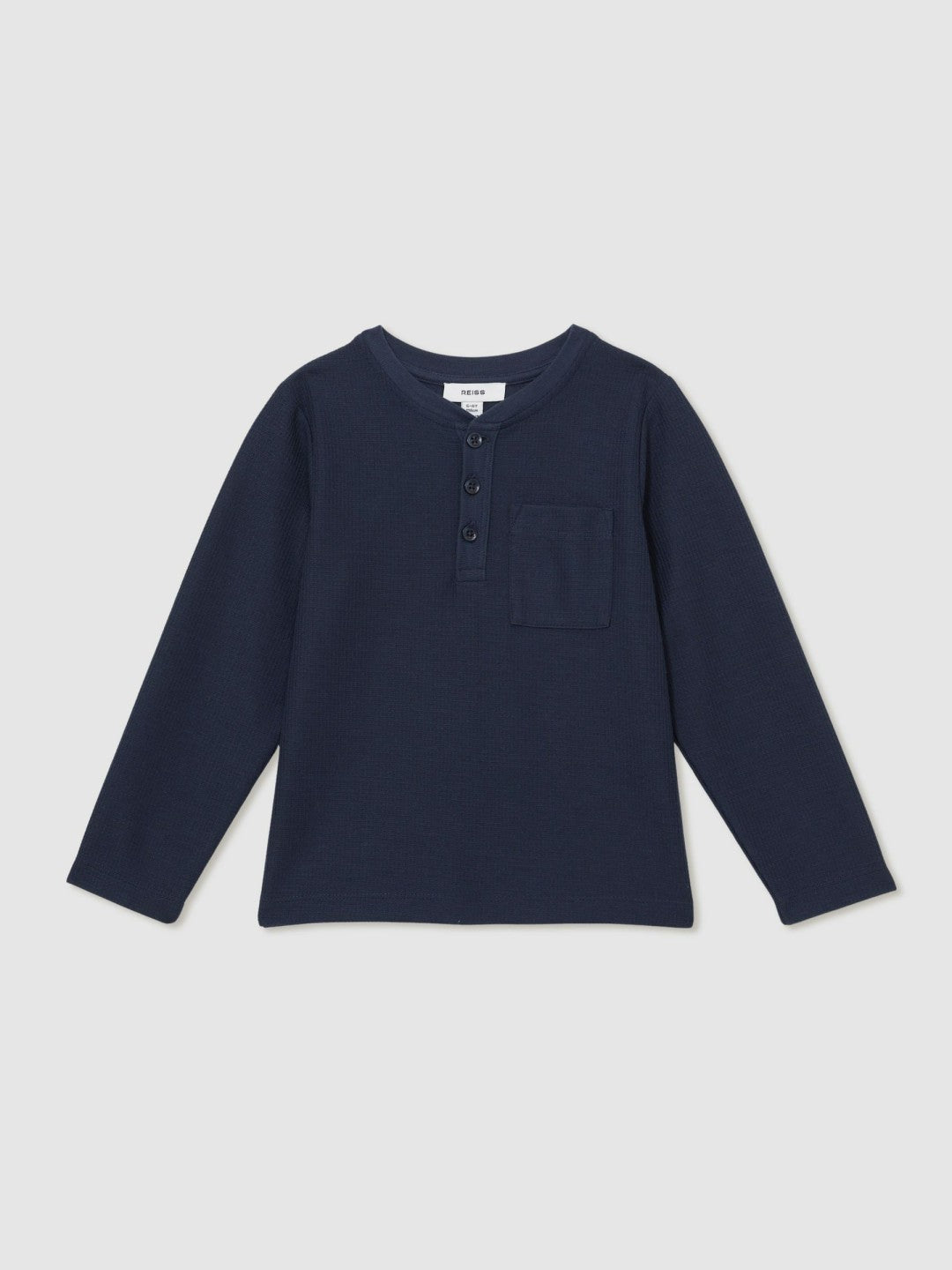 13-14 yrs Cotton-Blend Waffle Henley T-Shirt Navy | Children & Baby
