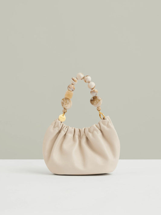 Leather Bead-Handle Pouch Bag Off White | Women