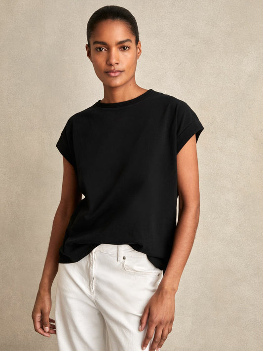 Brushed-Cotton Crew-Neck T-Shirt Black | Women
