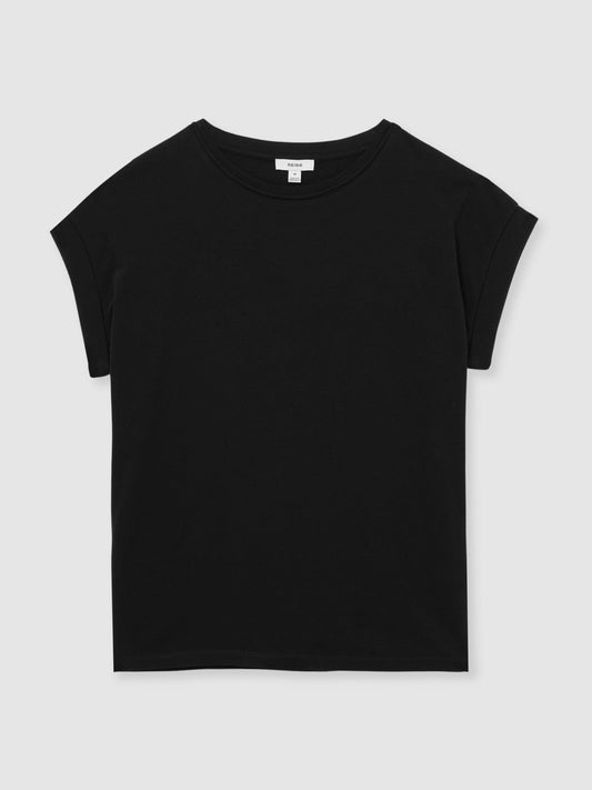 Brushed-Cotton Crew-Neck T-Shirt Black | Women