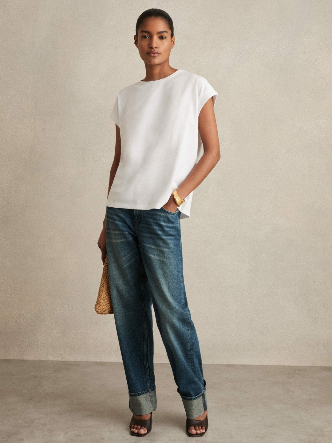 Brushed-Cotton Crew-Neck T-Shirt White | Women