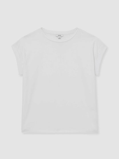 Brushed-Cotton Crew-Neck T-Shirt White | Women