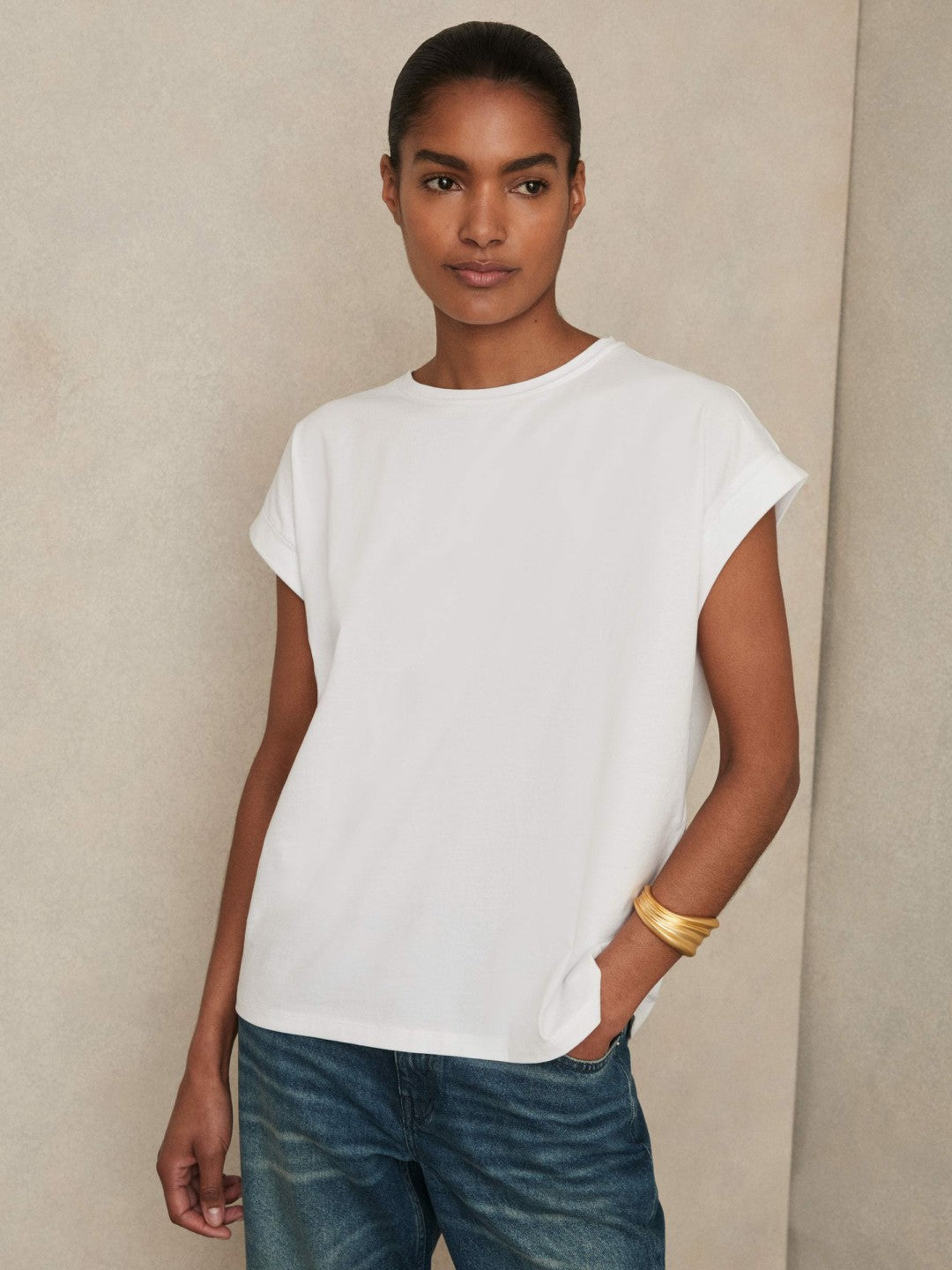 Brushed-Cotton Crew-Neck T-Shirt White | Women