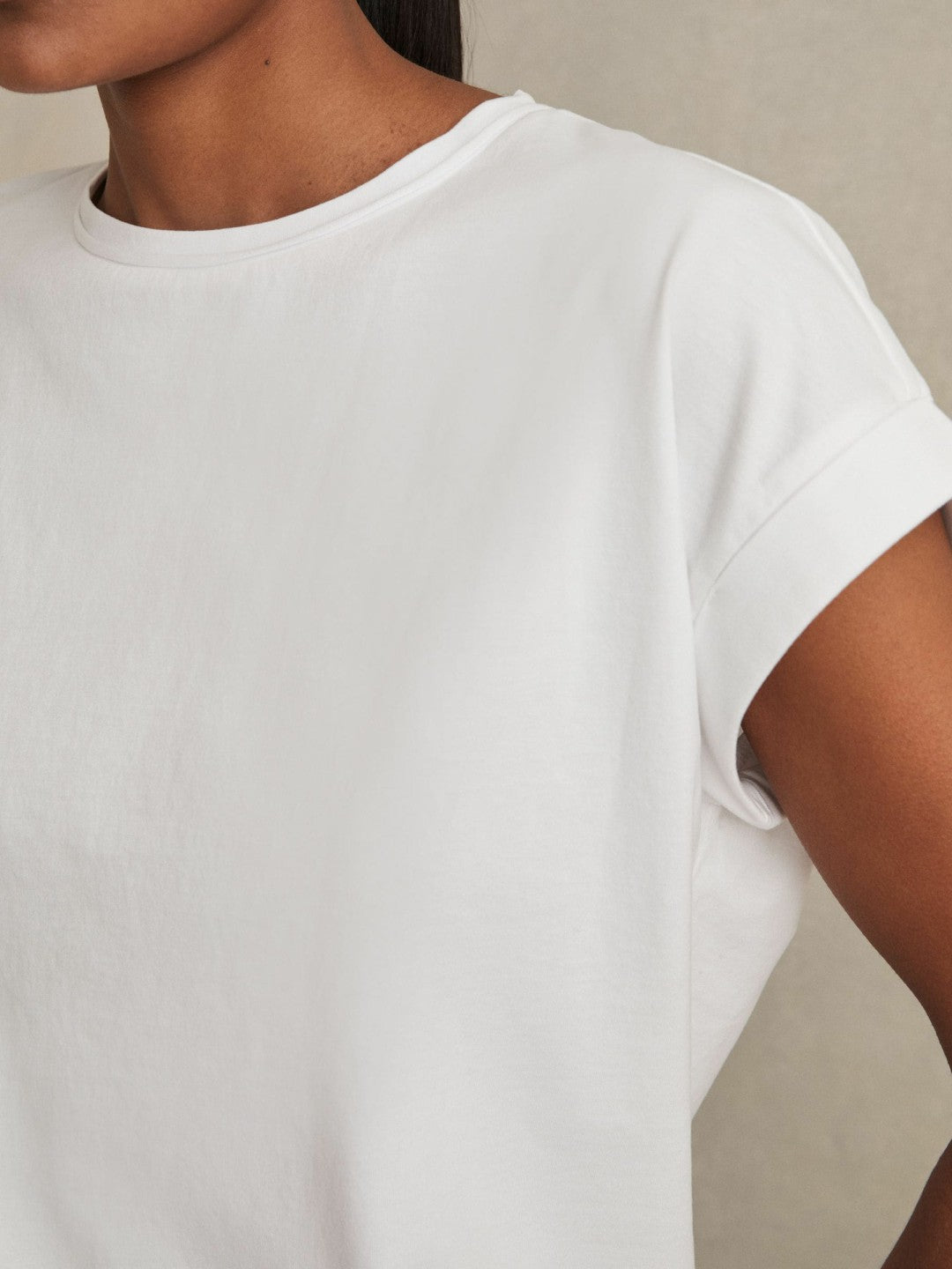 Brushed-Cotton Crew-Neck T-Shirt White | Women