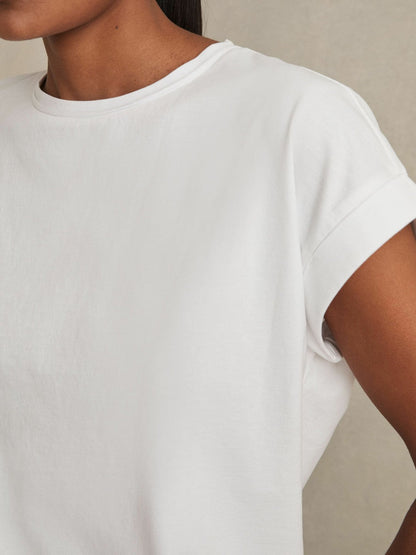 Brushed-Cotton Crew-Neck T-Shirt White | Women