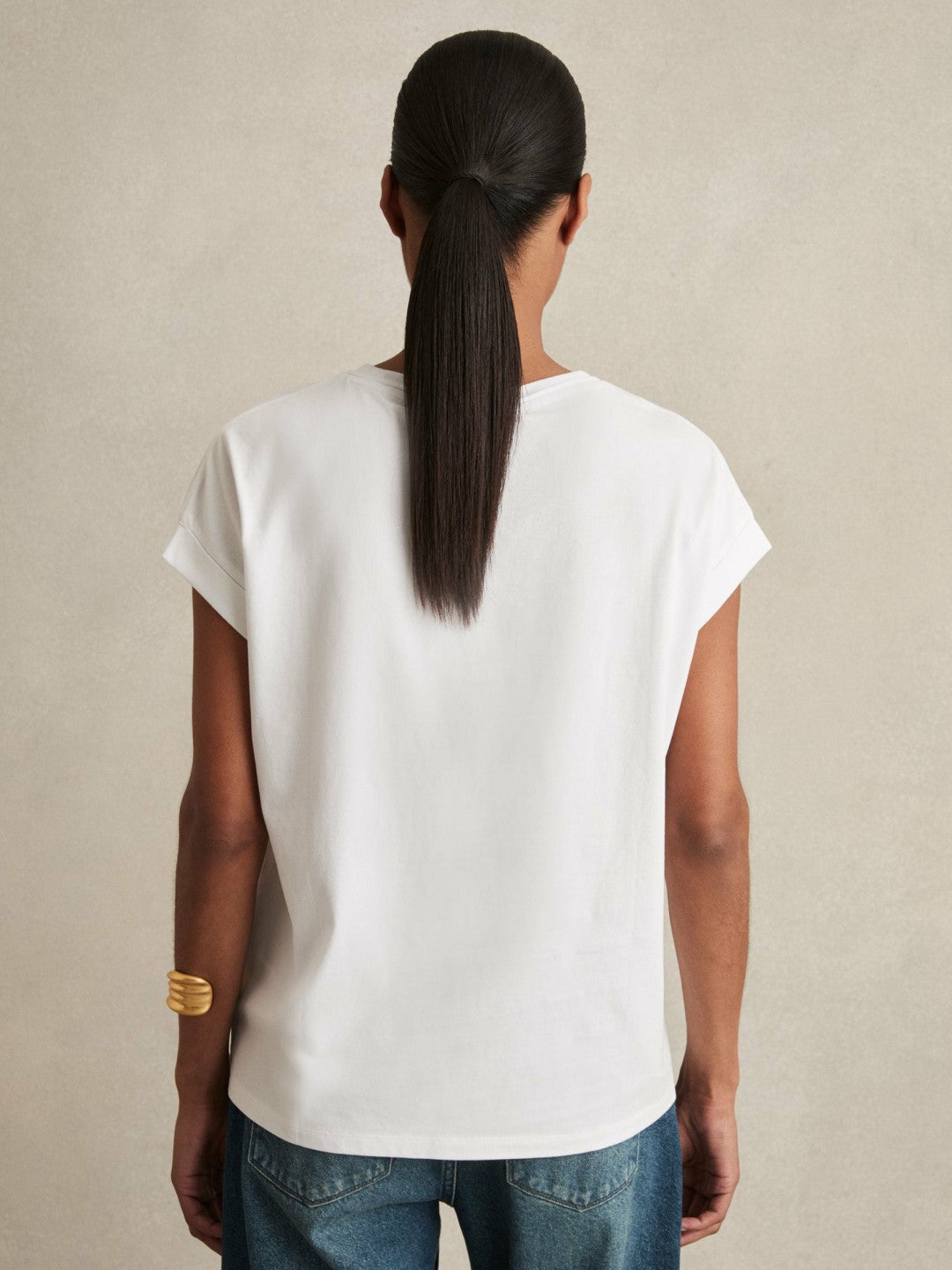 Brushed-Cotton Crew-Neck T-Shirt White | Women