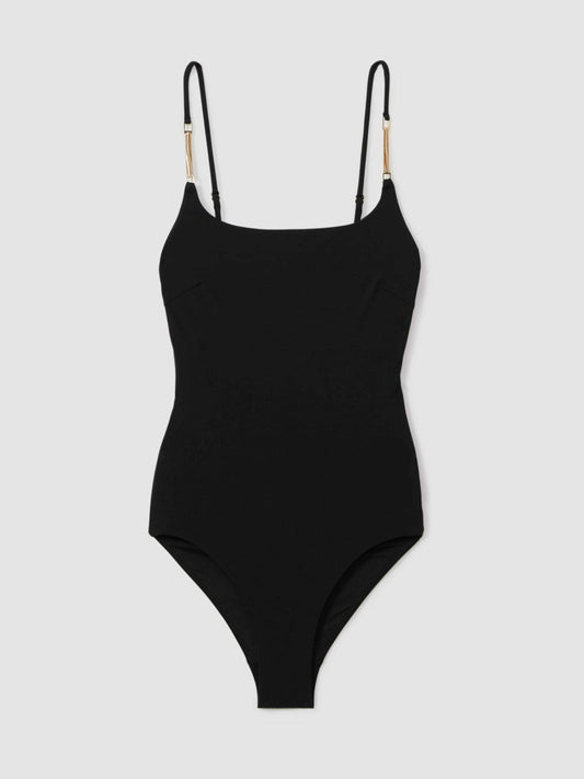 Hardware-Strap Cut-Out Swimsuit Black | Women