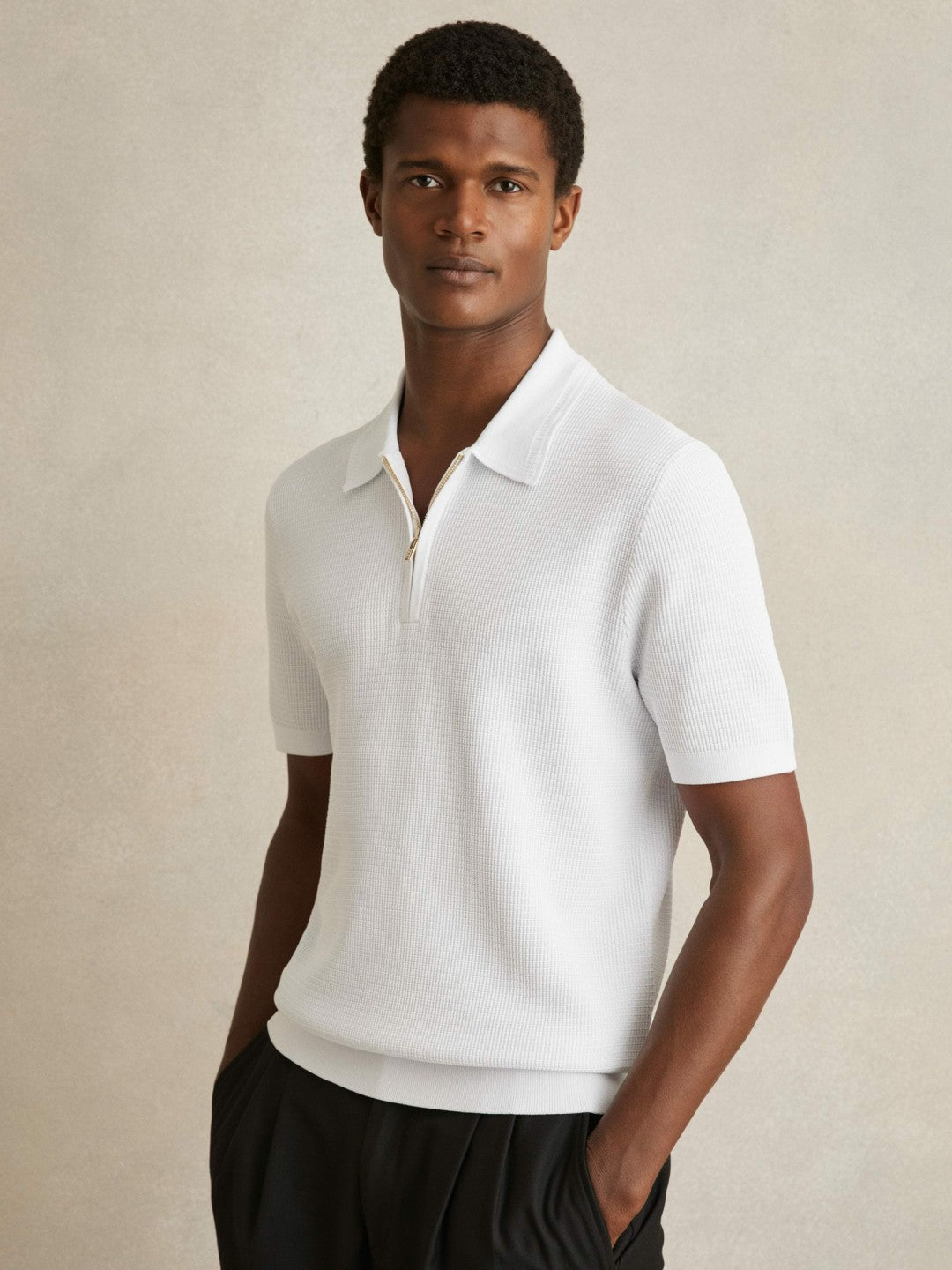 Textured Half-Zip Polo Shirt White | Men