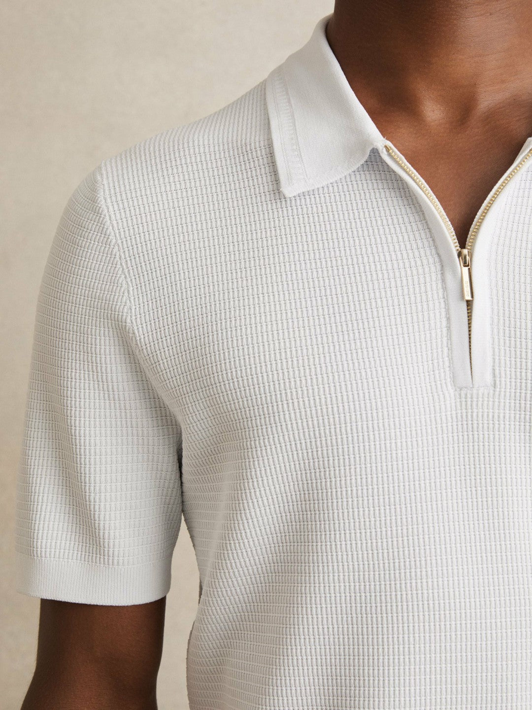 Textured Half-Zip Polo Shirt White | Men