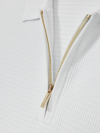 Textured Half-Zip Polo Shirt White | Men