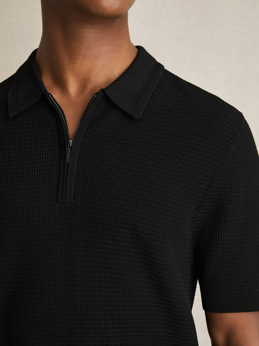 Textured Half-Zip Polo Shirt Black | Men