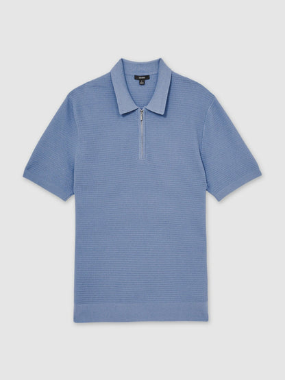 Textured Half-Zip Polo Shirt Blue | Men
