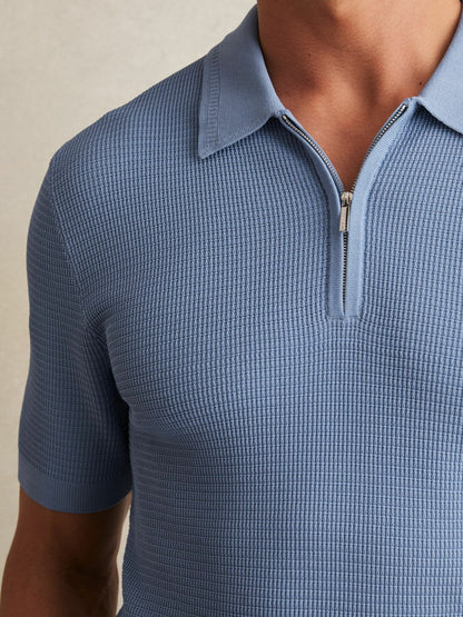 Textured Half-Zip Polo Shirt Blue | Men