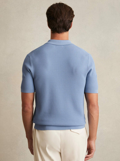 Textured Half-Zip Polo Shirt Blue | Men