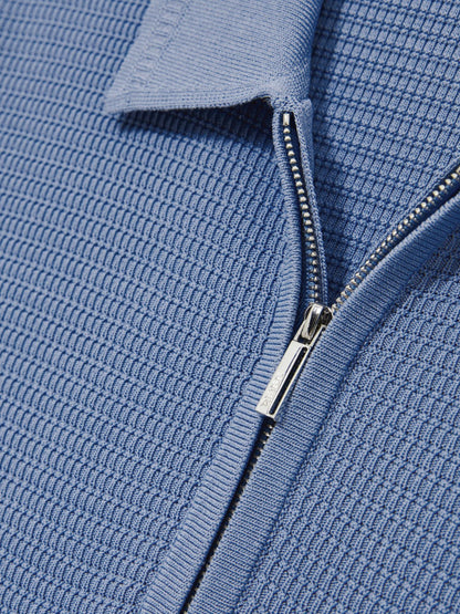 Textured Half-Zip Polo Shirt Blue | Men