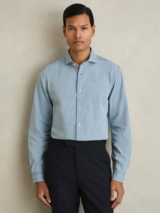 Washed Cotton Chambray Shirt Blue | Men