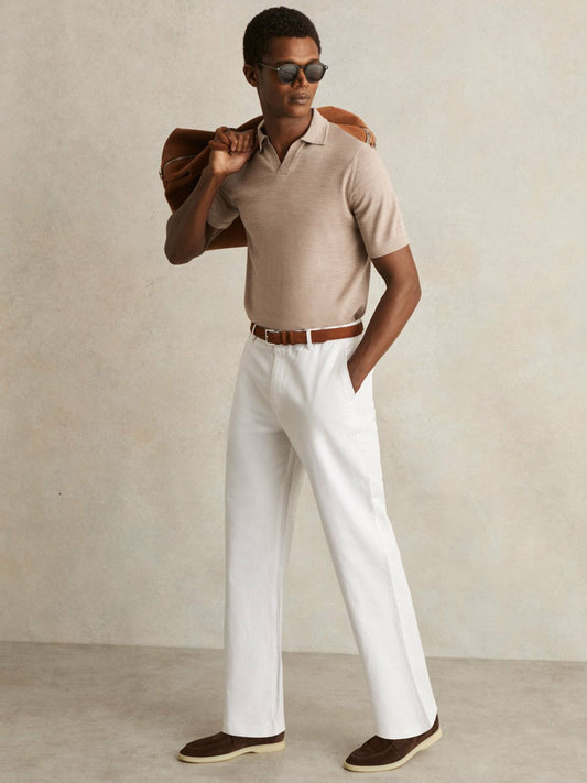 Cotton-Linen Relaxed-Fit Trousers White | Men