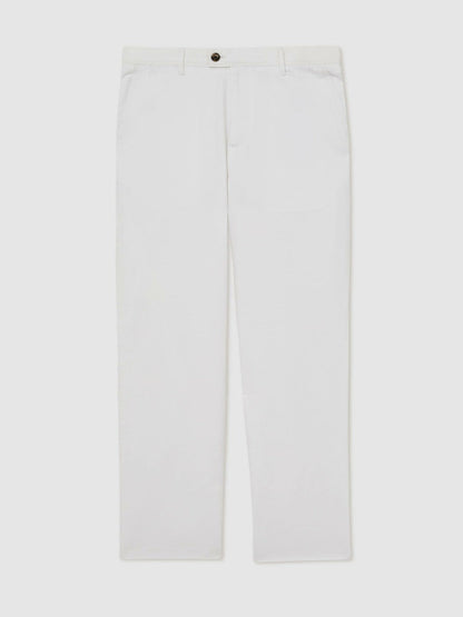 Cotton-Linen Relaxed-Fit Trousers White | Men