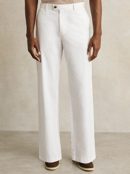 Cotton-Linen Relaxed-Fit Trousers White | Men