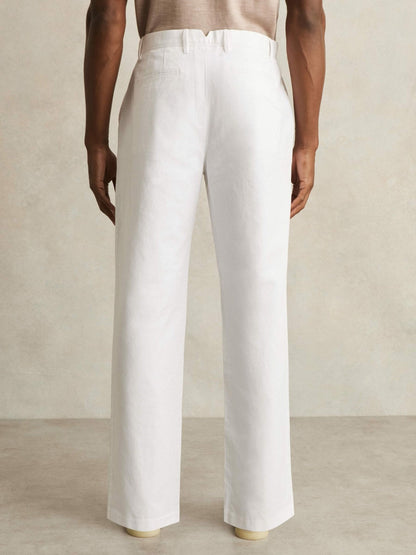 Cotton-Linen Relaxed-Fit Trousers White | Men