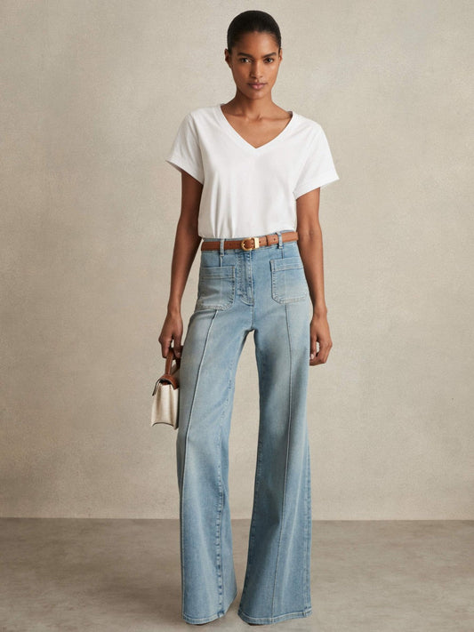 Brushed-Cotton V-Neck T-Shirt White | Women