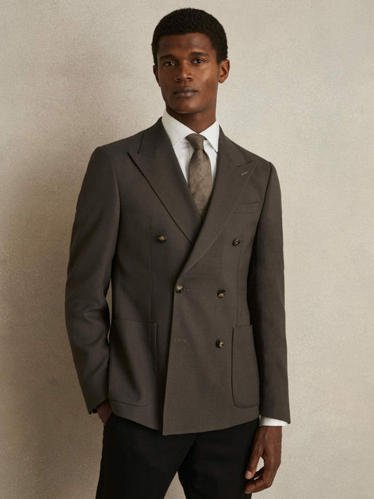 Slim Fit Double Breasted Suit Blazer Dark Green | Men
