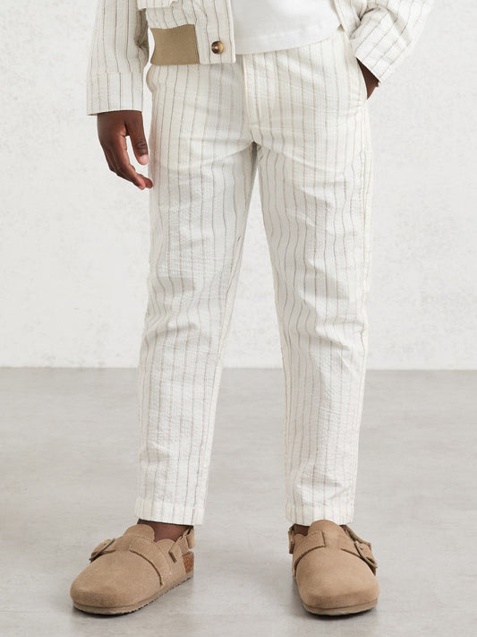 9-13 yrs Cotton Pinstripe Trousers Regular-Fit Off White/Taupe Brown | Children & Baby