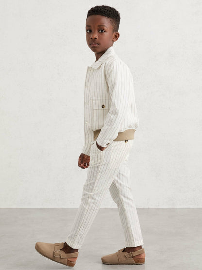 9-13 yrs Cotton Pinstripe Trousers Regular-Fit Off White/Taupe Brown | Children & Baby