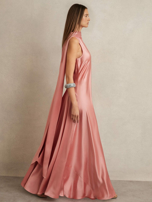 Satin Cape Maxi Dress Pink | Women