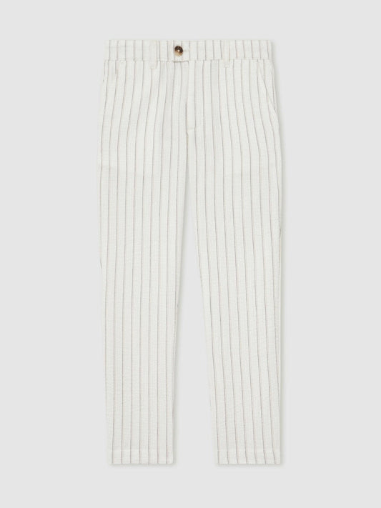 3-9 yrs Cotton Pinstripe Trousers Regular-Fit Off White/Taupe Brown | Children & Baby