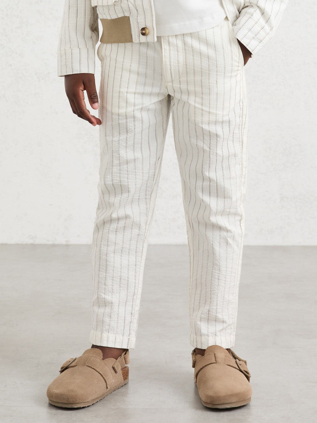3-9 yrs Cotton Pinstripe Trousers Regular-Fit Off White/Taupe Brown | Children & Baby
