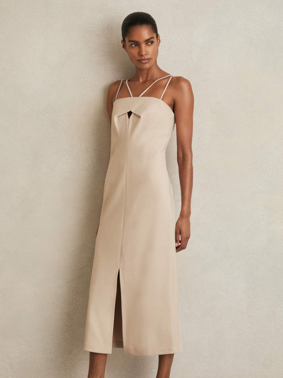 Double Strap Cut Out Midi Dress Stone Neutral | Women
