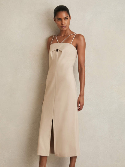 Double Strap Cut Out Midi Dress Stone Neutral | Women