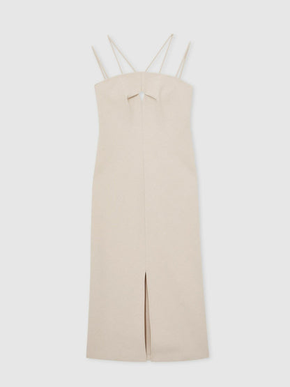 Double Strap Cut Out Midi Dress Stone Neutral | Women