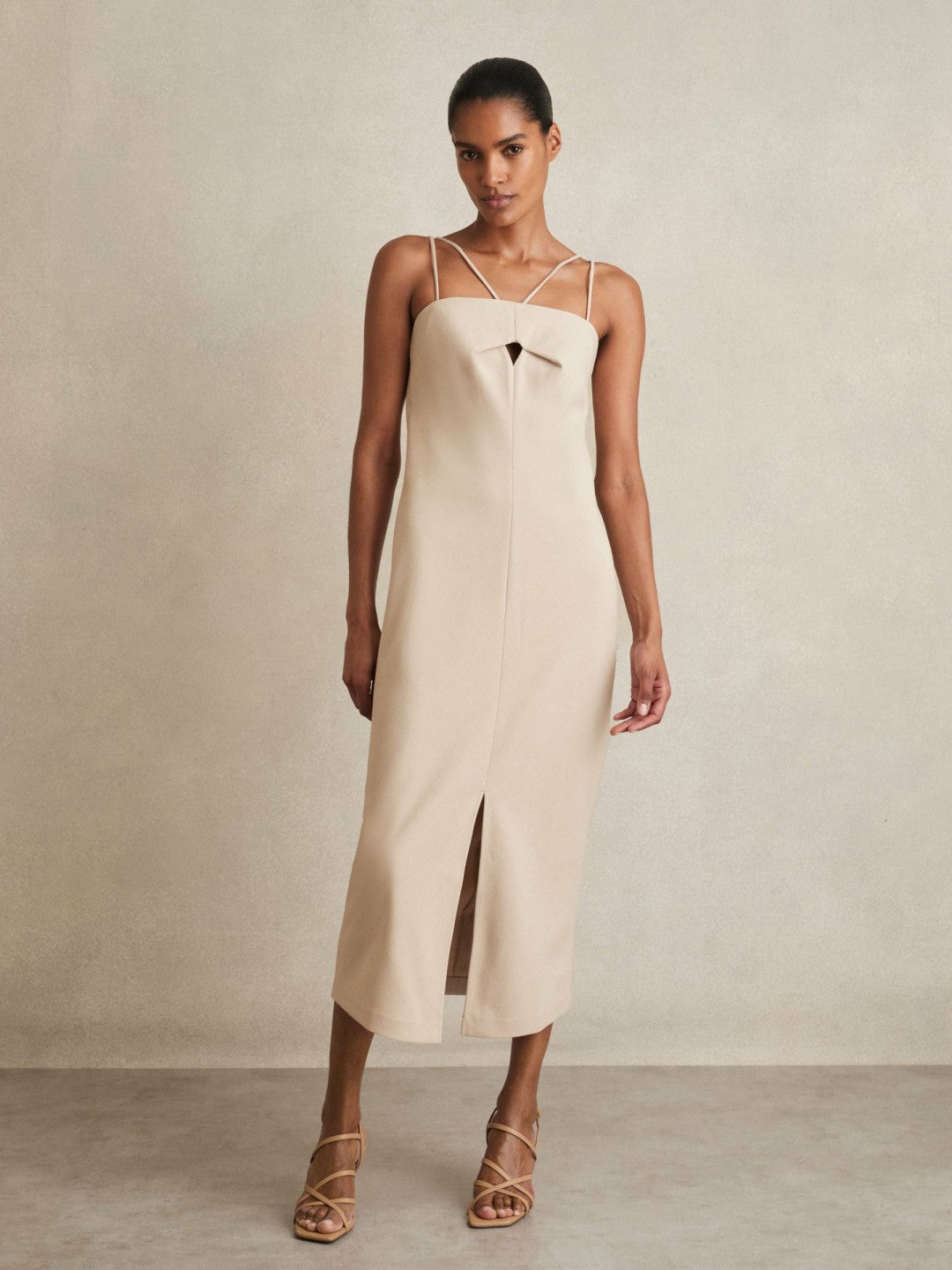 Double Strap Cut Out Midi Dress Stone Neutral | Women