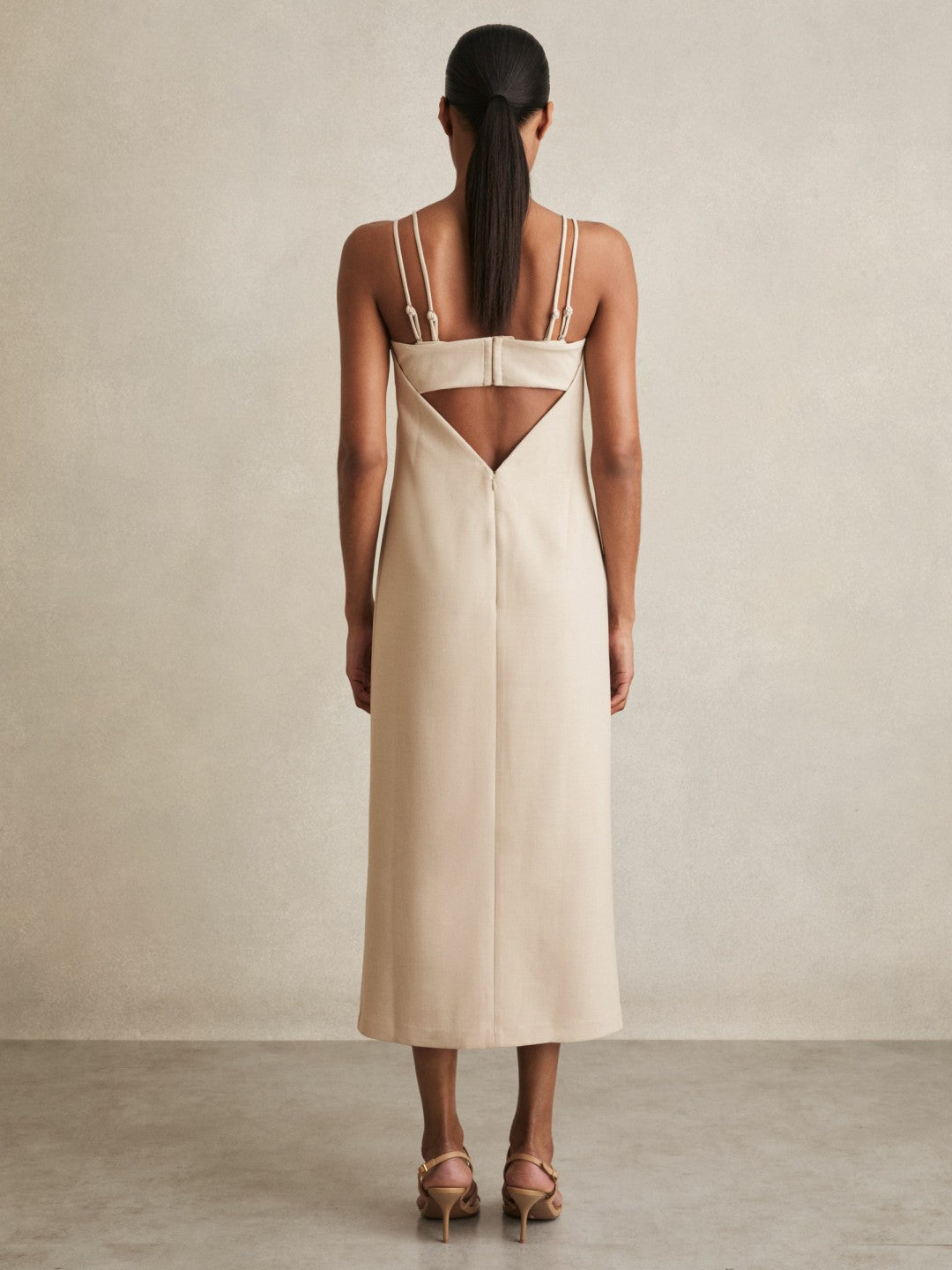 Double Strap Cut Out Midi Dress Stone Neutral | Women