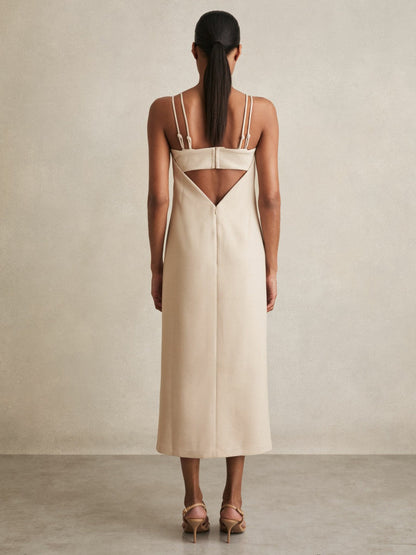 Double Strap Cut Out Midi Dress Stone Neutral | Women