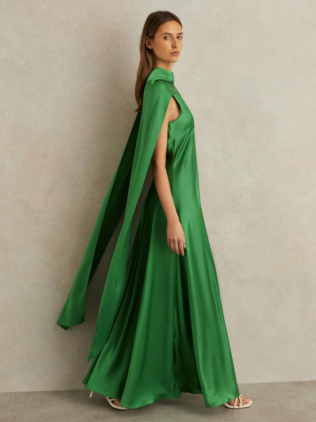 Satin Cape Maxi Dress Green | Women