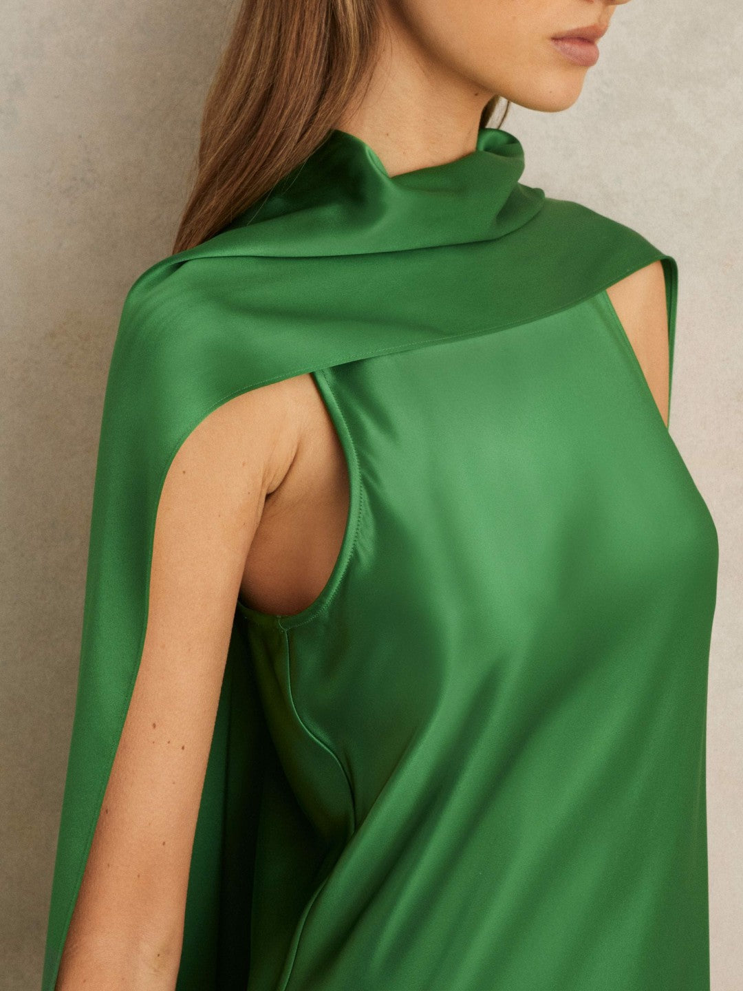 Satin Cape Maxi Dress Green | Women