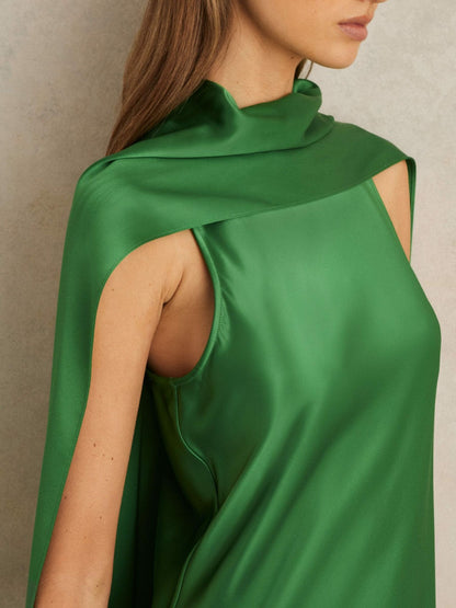 Satin Cape Maxi Dress Green | Women