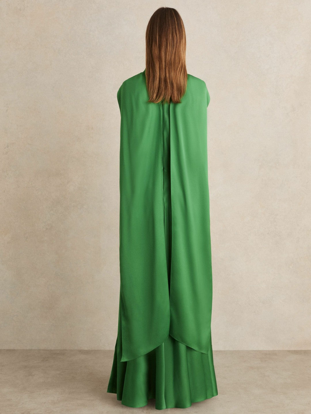 Satin Cape Maxi Dress Green | Women