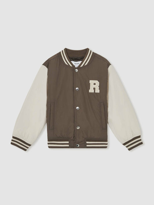13-14 yrs Colour-Block Varsity Bomber Jacket Mink Brown/Off White | Children & Baby