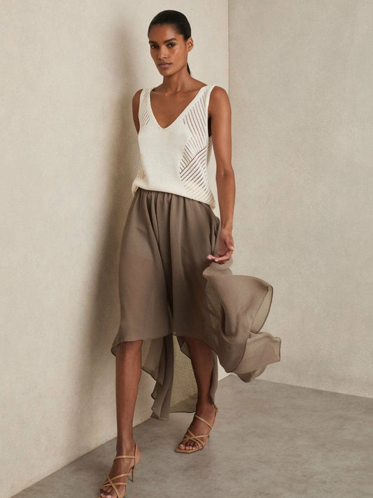 Sheer-Overlay High-Low Shorts Mink Neutral | Women