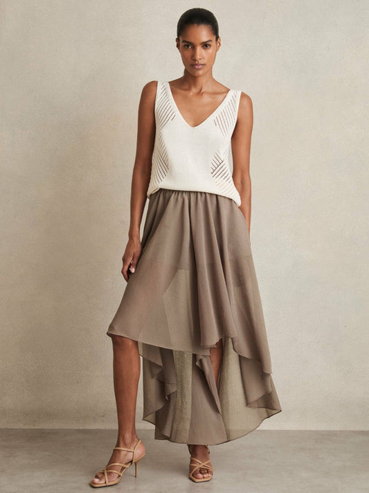 Petite Sheer-Overlay High-Low Shorts Mink Neutral | Women