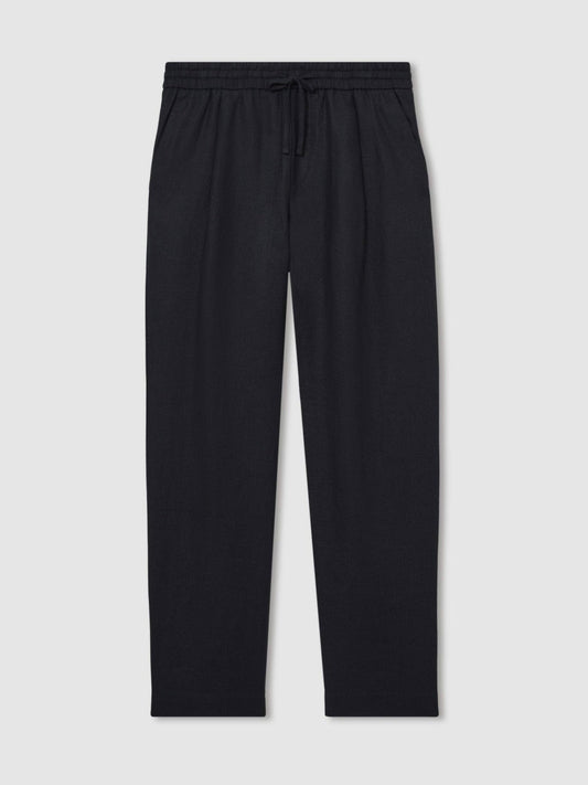 Linen Drawstring Relaxed-Fit Trousers Navy | Men