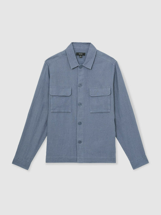 Linen Twin-Pocket Overshirt Airforce Blue | Men