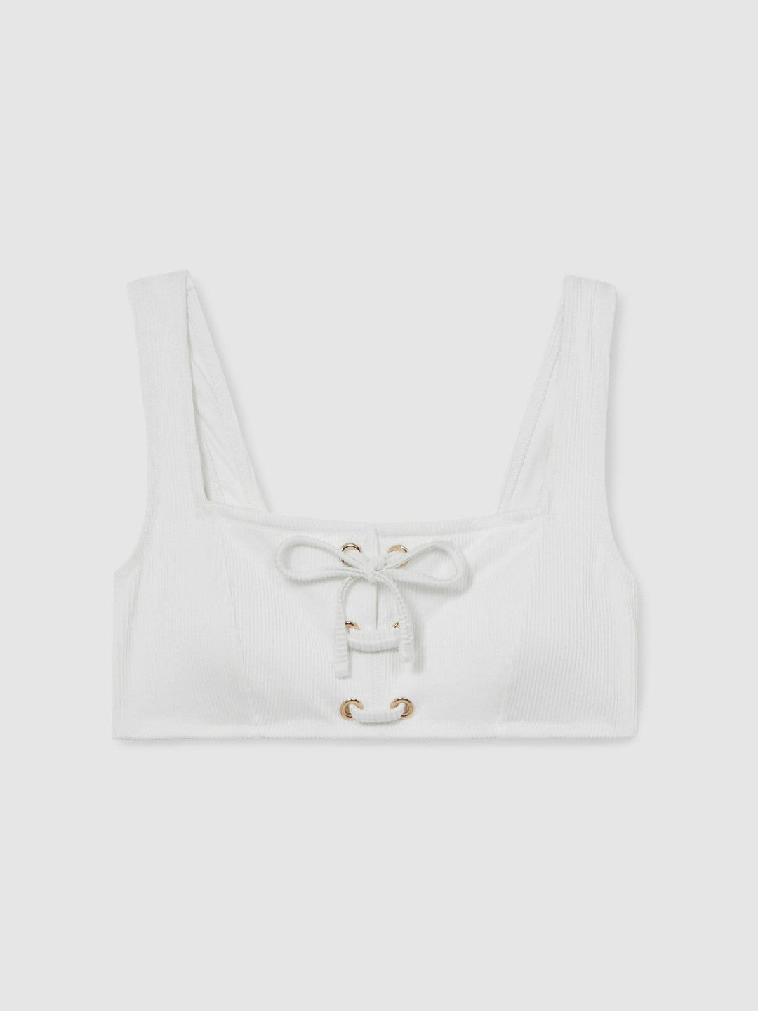 Ribbed Lace-Up Bikini Top White | Women
